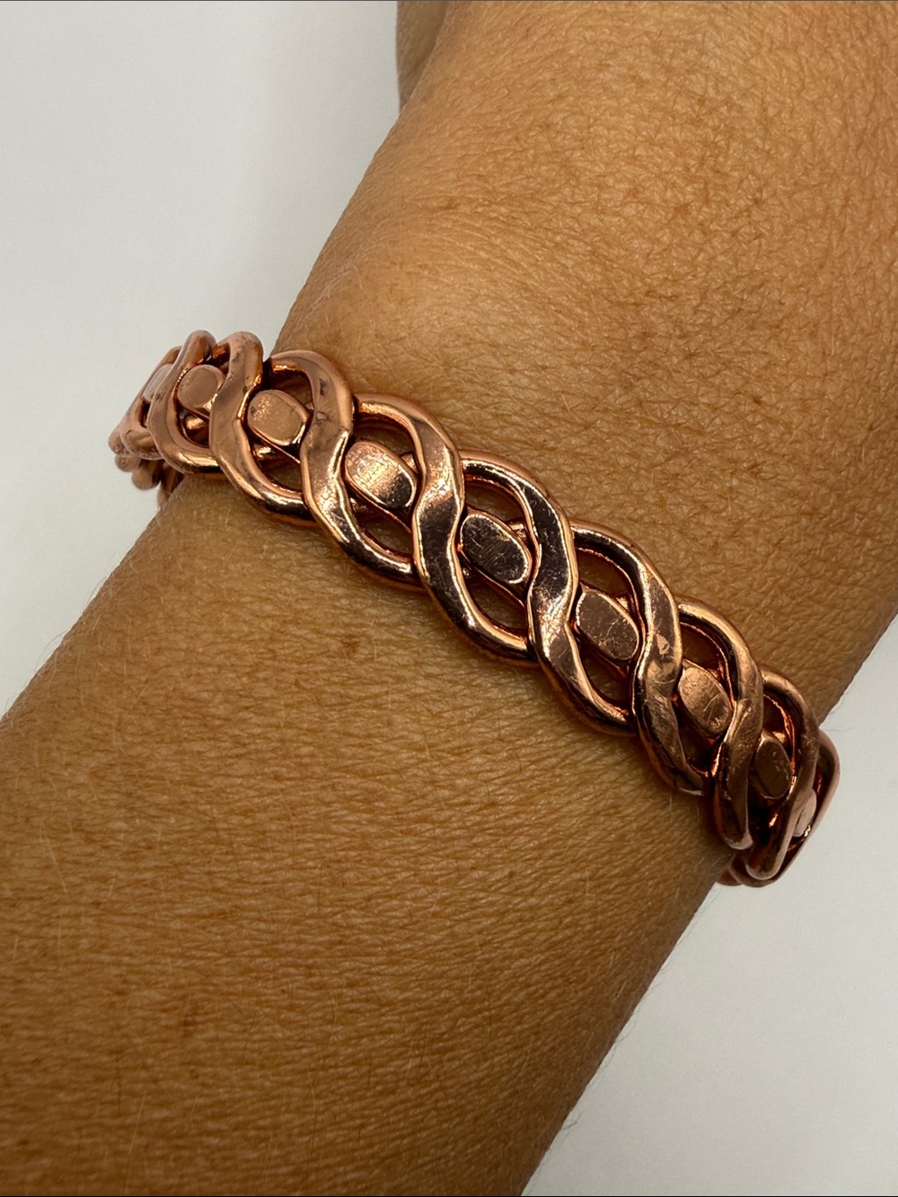 Vintage Copper Tone Braided Large Cuff Bangle Statement Bracelet